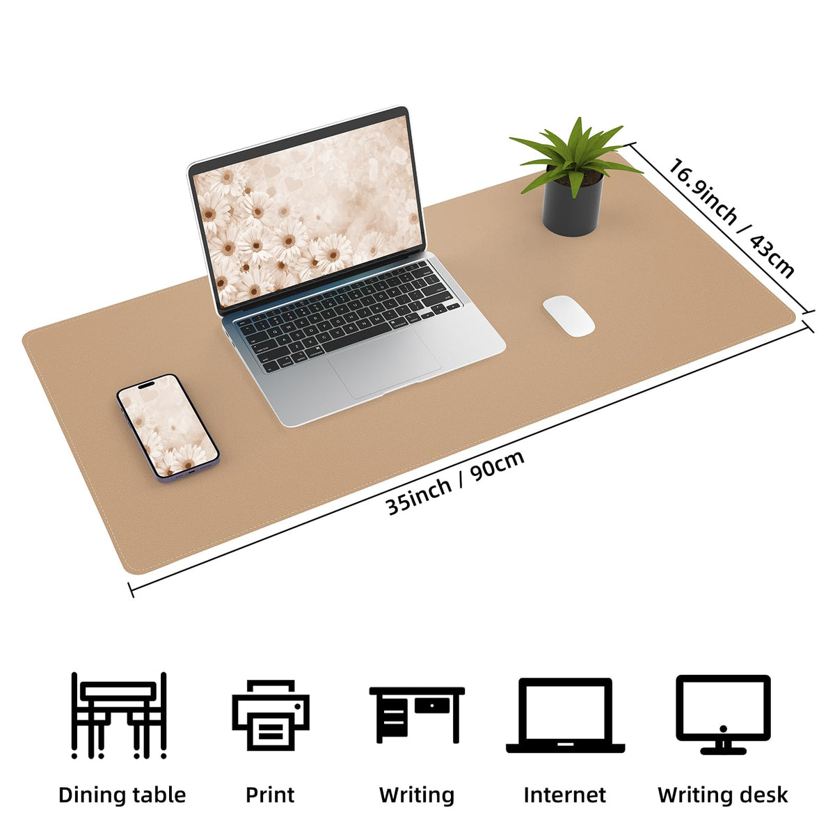 AFIING Cork Desk Mat, Dark Apricot, 35.4" x 17", Desk Pad Protector