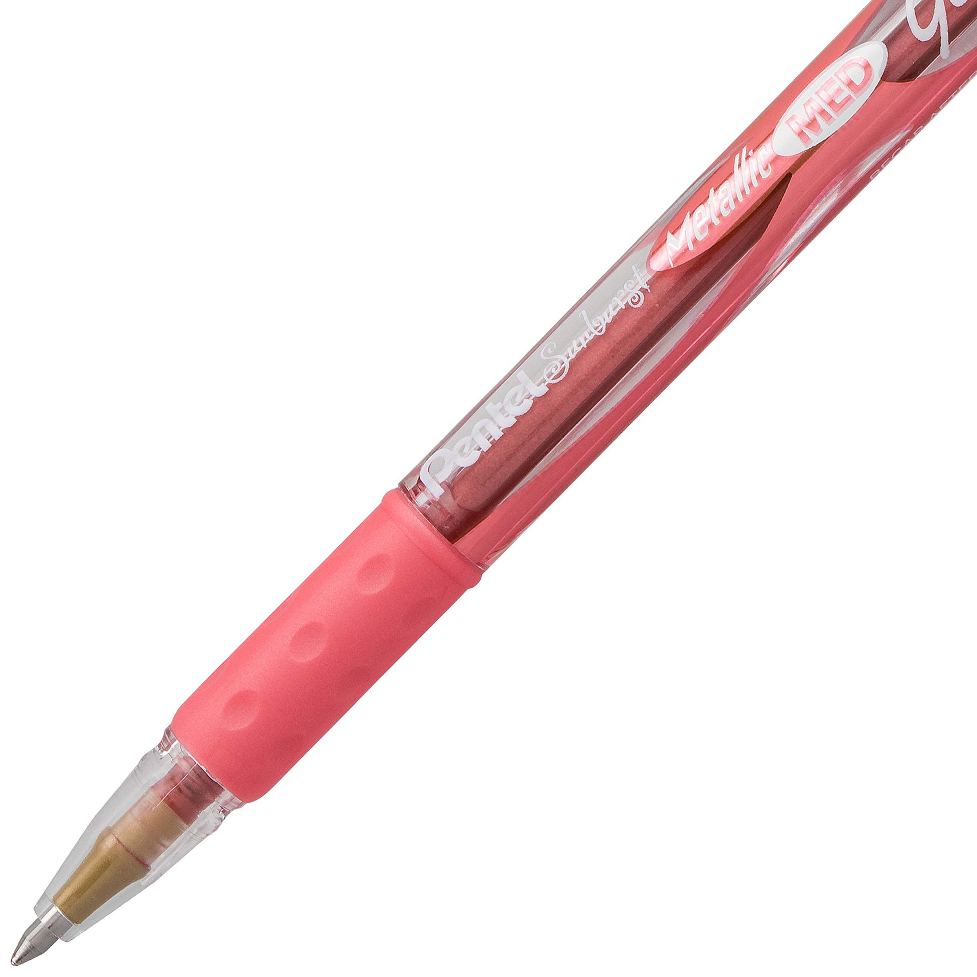 Pentel Sunburst Metallic Gel Pen, 0.8mm Tip Writes 0.4mm Line, Red/Transparent Barrel Red Ink, Box