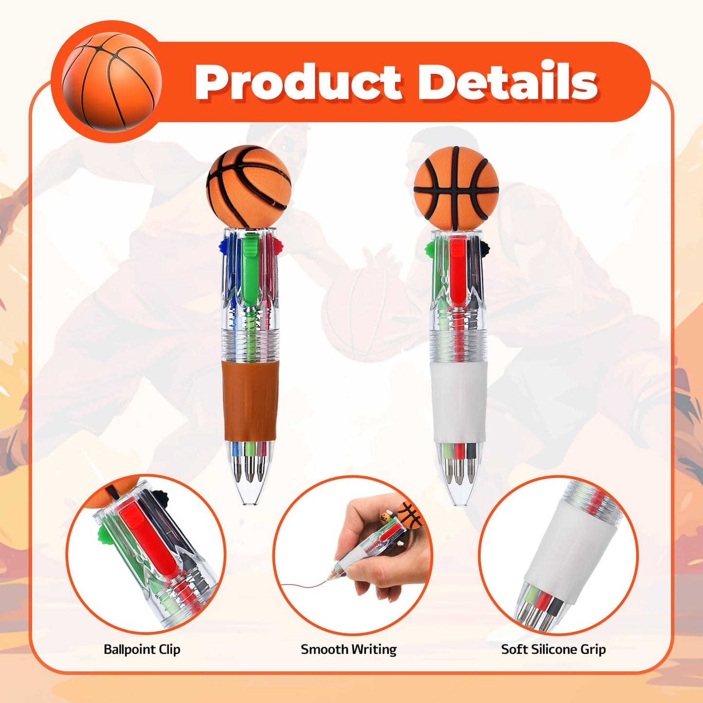 Zhirlyn Basketball Party Favors Basketball Pens Multicolor Pen in One Cute Fun 4-in-1 Pens Bulk