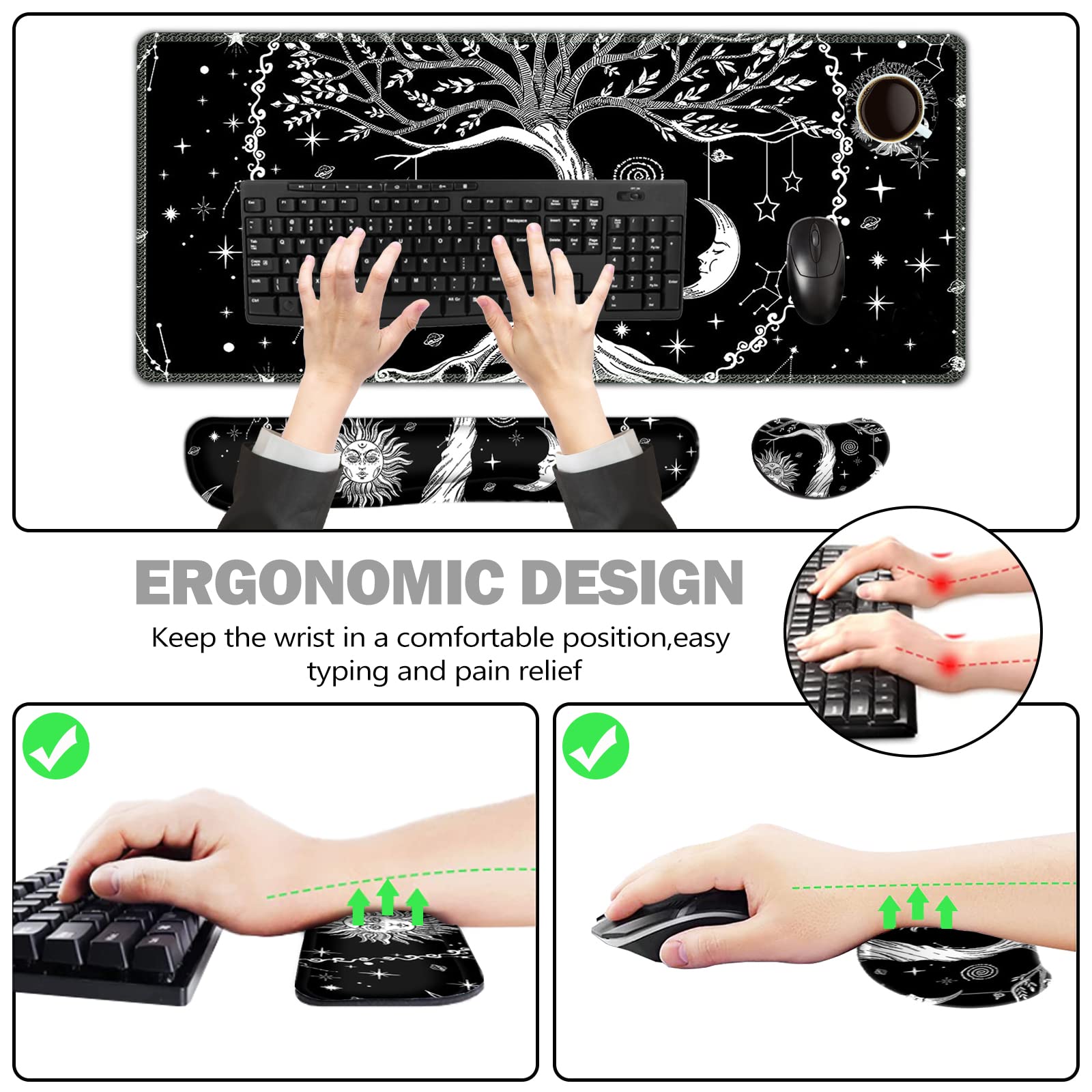 ToLuLu Extended Gaming Mouse Pad, Memory Foam Keyboard Mouse Wrist Rest