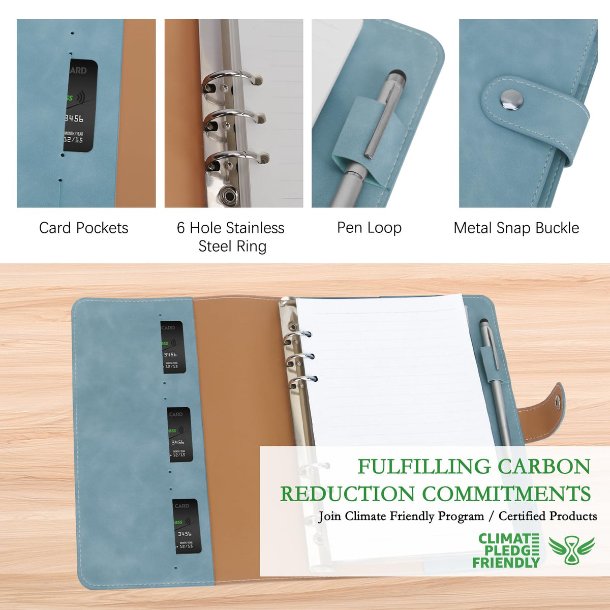 FYY A5 Binder Refillable Planner Notebook 6 Ring, Blue