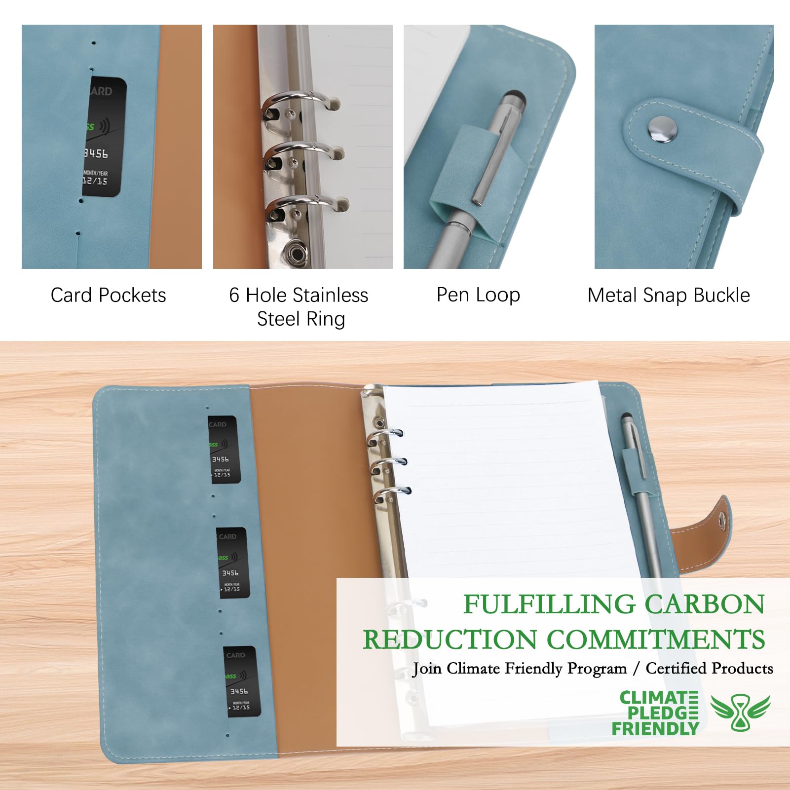 FYY A5 Binder Refillable Planner Notebook 6 Ring, Blue