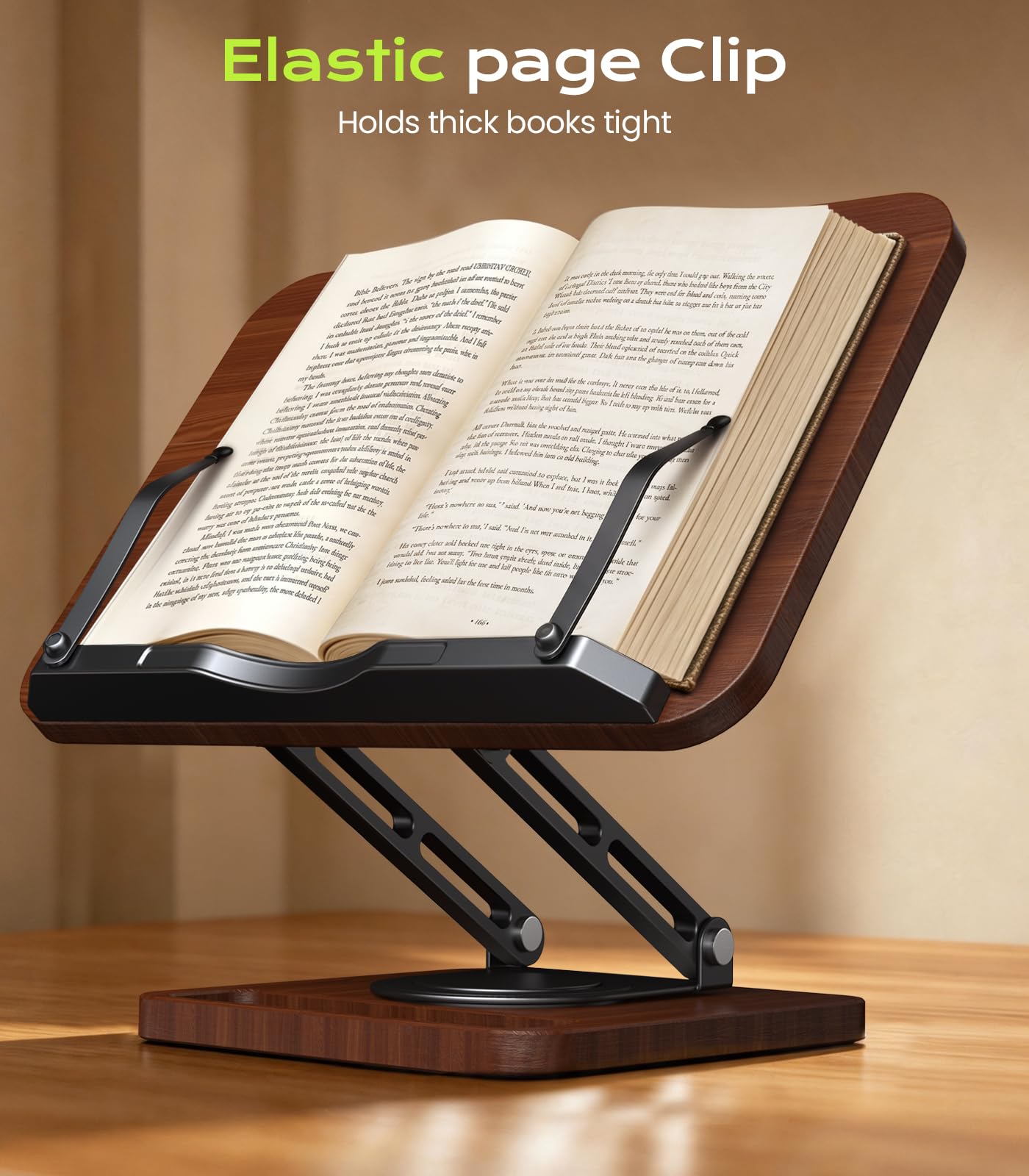 LOXP Book Stand with Storage, 360° Rotating Cookbook Stand, Ergonomic