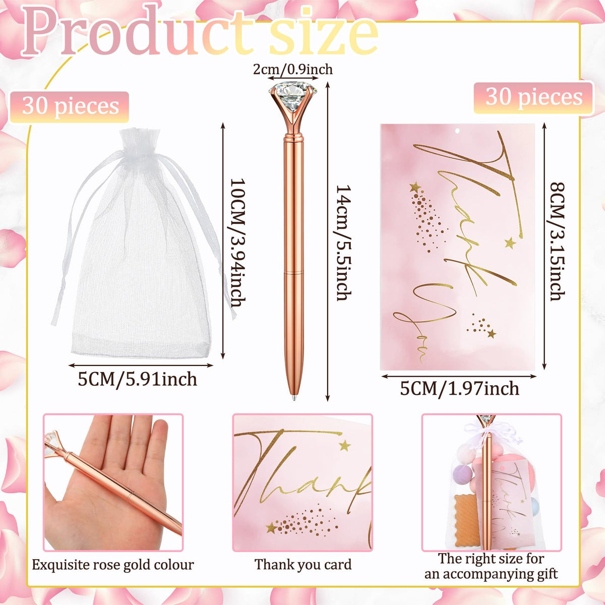 Yeaqee 91 Pcs Bridal Shower Pens Set, Rose Gold, White, Classic Style