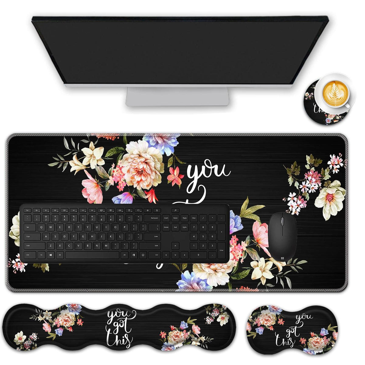 FGDRFGRW Mouse Pad Set,(31.5×11.8 in) Desk Pad + Keyboard Wrist Rest Support + Mouse Wrist Rest +