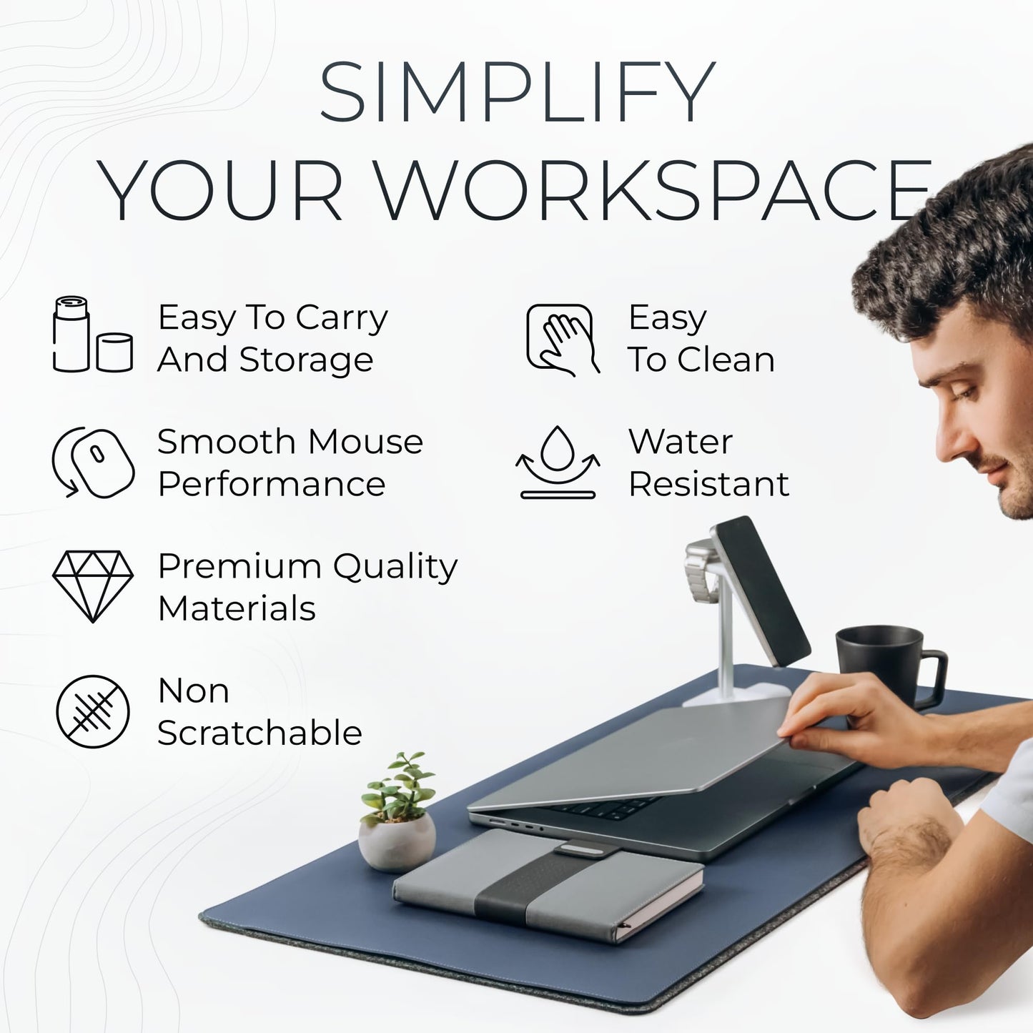 Nordik Felt and Leather Desk Mat - Dual Layer Midnight Blue 35 x 17 in