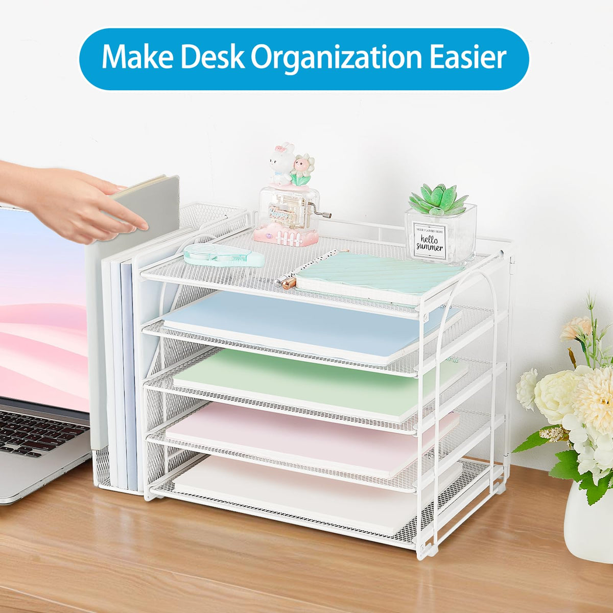 AUPSEN Desk Organizers and Accessories, 5-Tier Desktop Paper File Organizer with Removable File