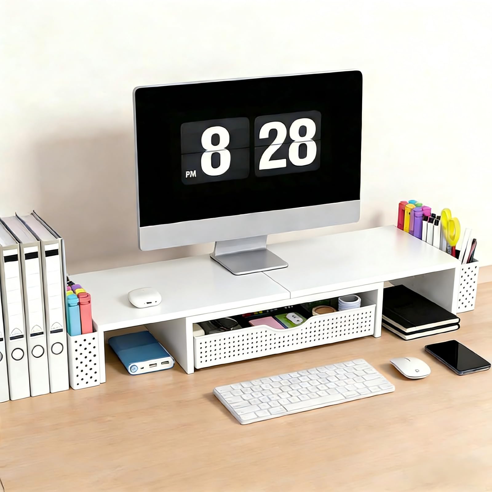 Spacrea Dual Monitor Stand Riser with Drawer and 2 Pen Holders