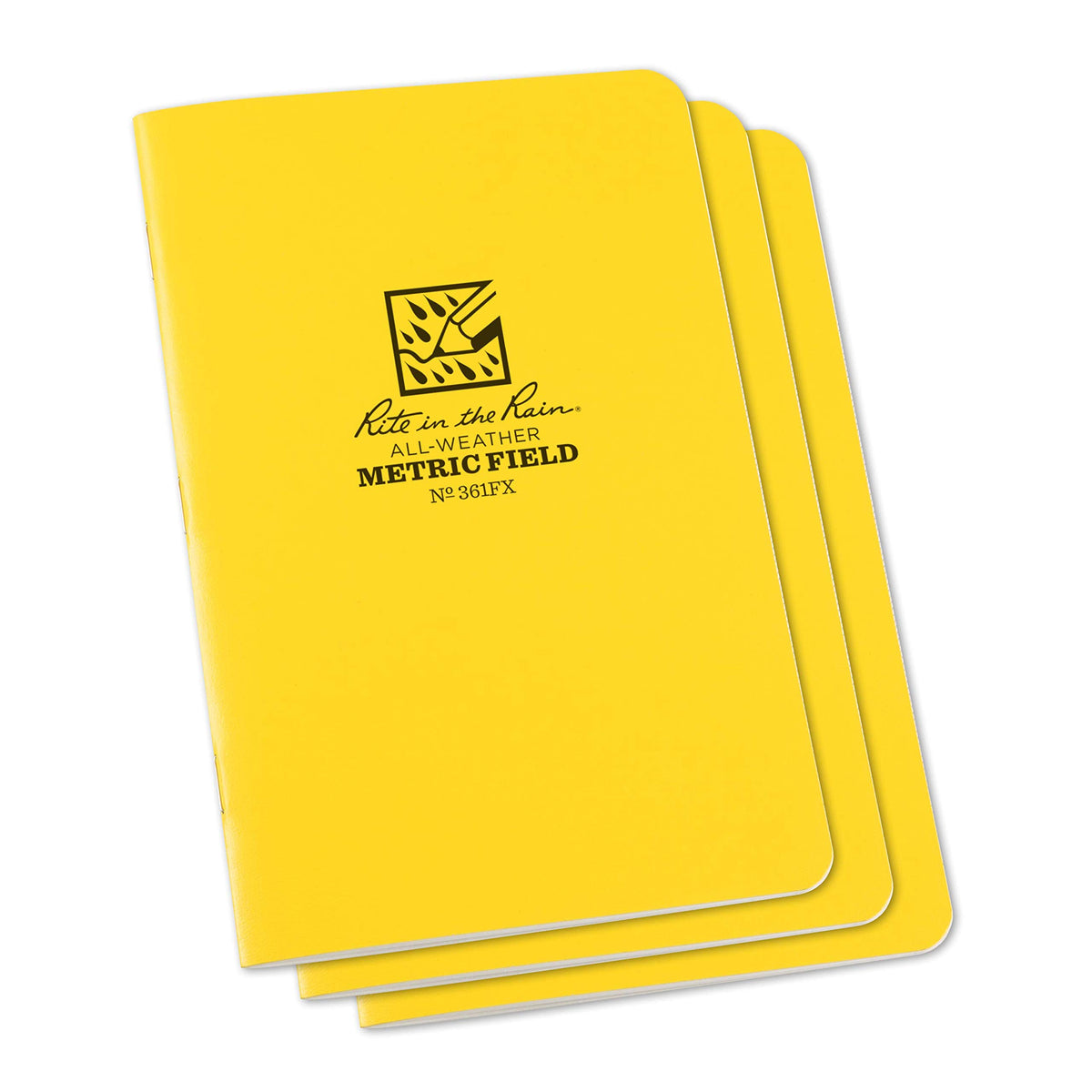 Rite In The Rain Weatherproof Stapled Notebook, 4.625" x 7", Yellow Cover, Metric Field Pattern, 3