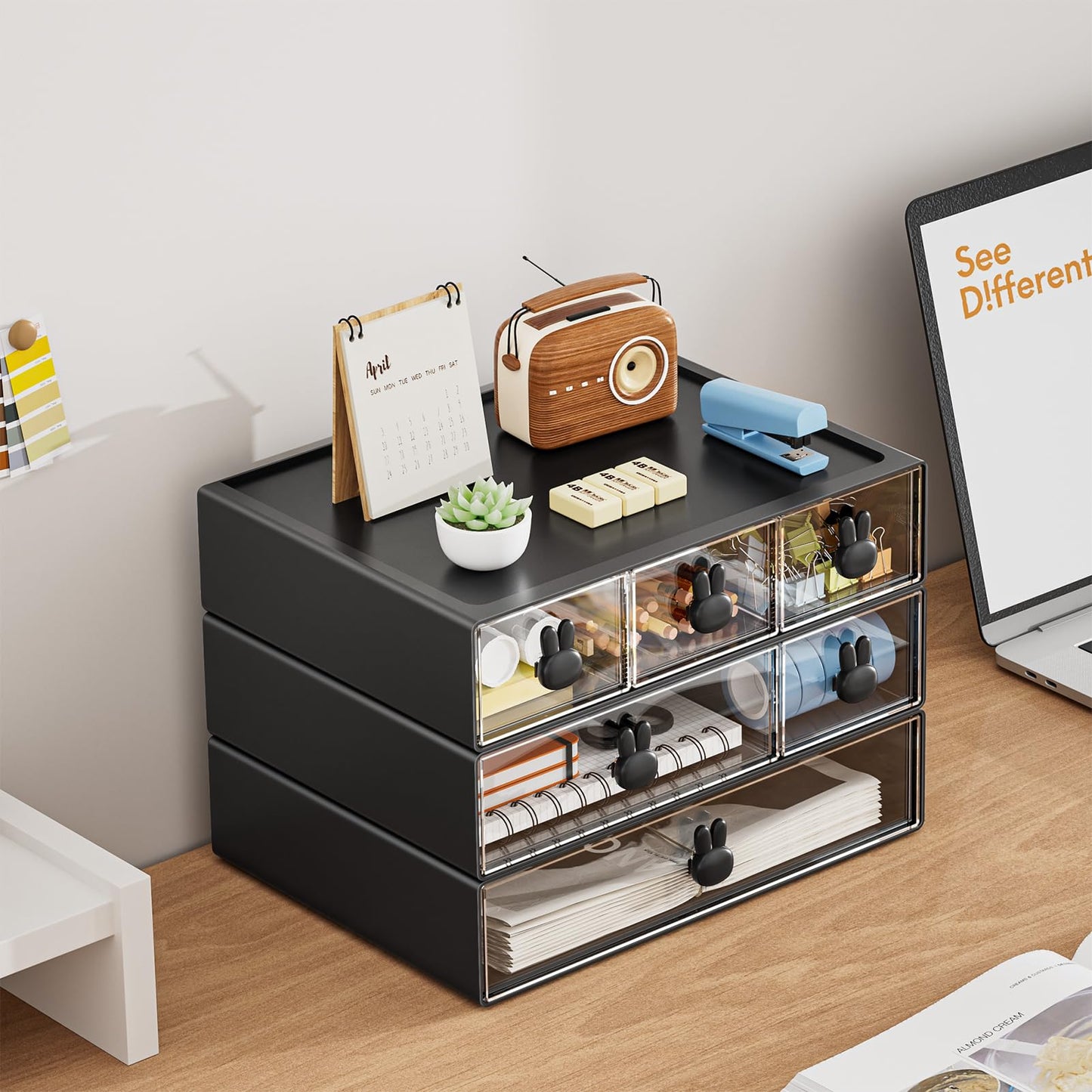 Marbrasse Desk Organizer with 6 Drawers, 3 Tier Stackable Storage Drawers Plastic Makeup Storage