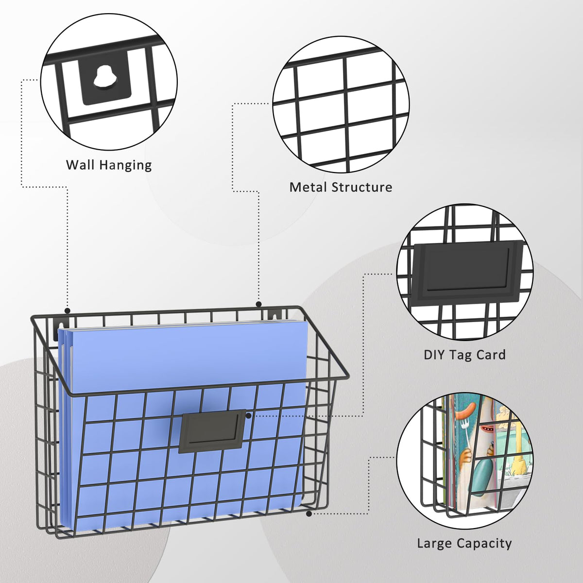 X-cosrack 3-Tier Detachable Hanging Wall Files, Wall Mounted Mail Basket