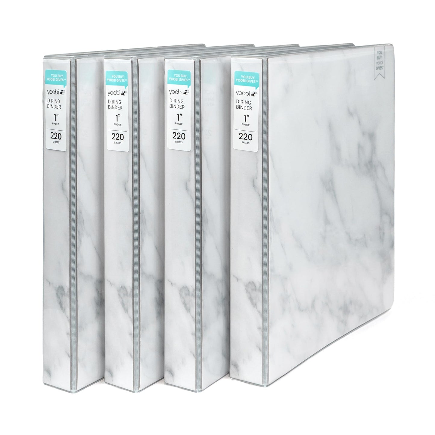 Yoobi 1 Inch Marble Gray 3-Ring Binders, PVC-Free, 220 Sheets, 4-Pack