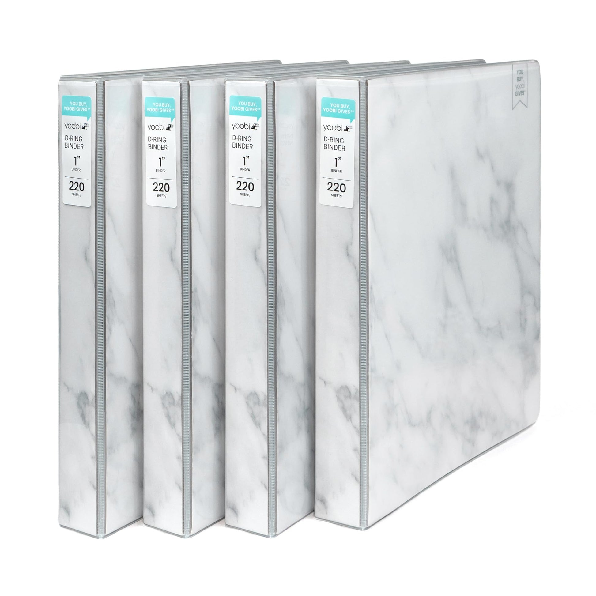Yoobi 1 Inch Marble Gray 3-Ring Binders, PVC-Free, 220 Sheets, 4-Pack