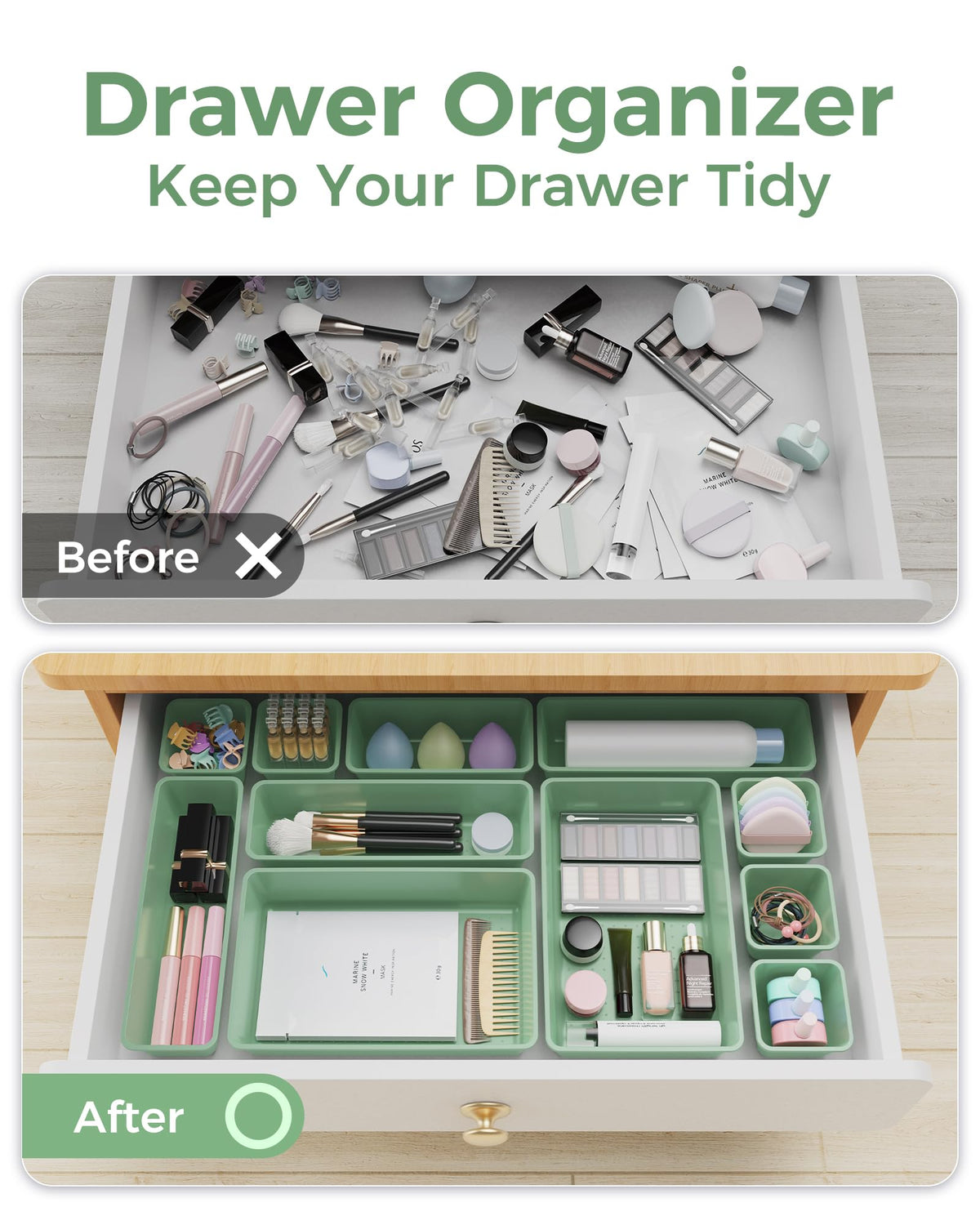 BiuLeon 25 PCS Plastic Drawer Organizers Set, 4-Sizes Vanity and Makeup Organizer, Desk and