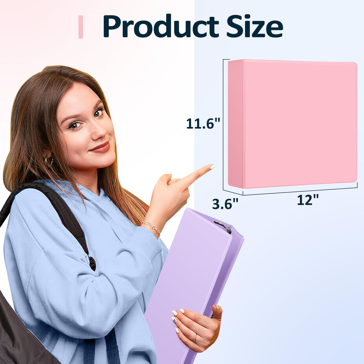 Sooez 3 Ring Binder 3 Inch, Large Binder with Pocket, Light Green, 8.5"x11"