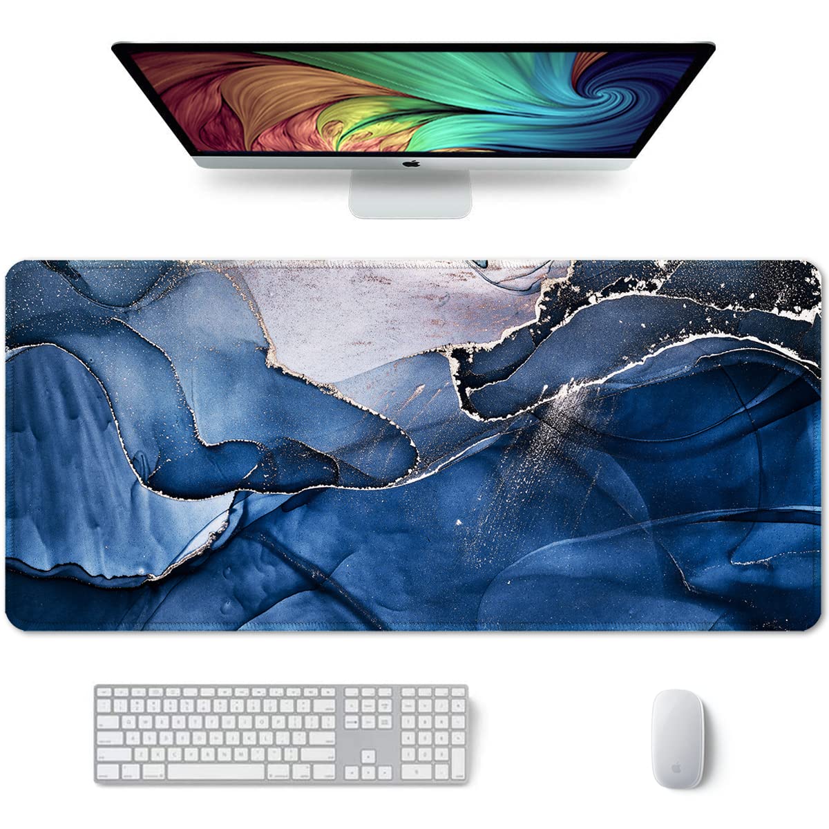 Auhoahsil Large Mouse Pad, XXL Desk Pad, Extened 35" x 15", Non-Slip Rubber Base, Stitched Edges