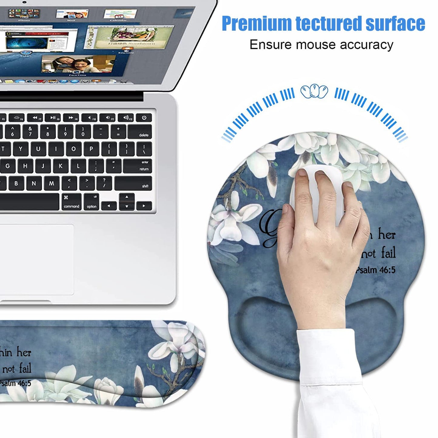 Keyboard Wrist Rest + Mouse Pad Wrist Support Set with Coasters, Non-Slip PU Base Ergonomic
