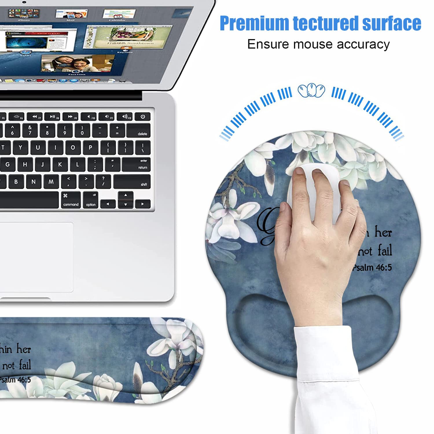 Keyboard Wrist Rest + Mouse Pad Wrist Support Set with Coasters, Non-Slip PU Base Ergonomic