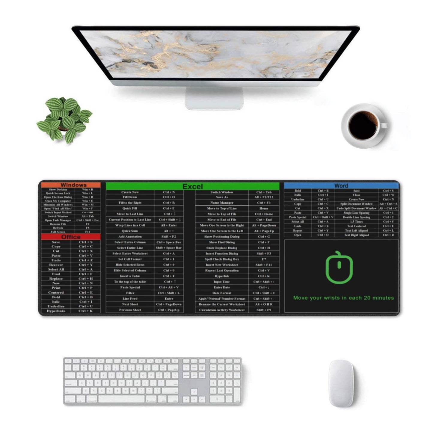 Excel Shortcut Mouse Pad XL Extended Desk Mat, Computer Mousepad