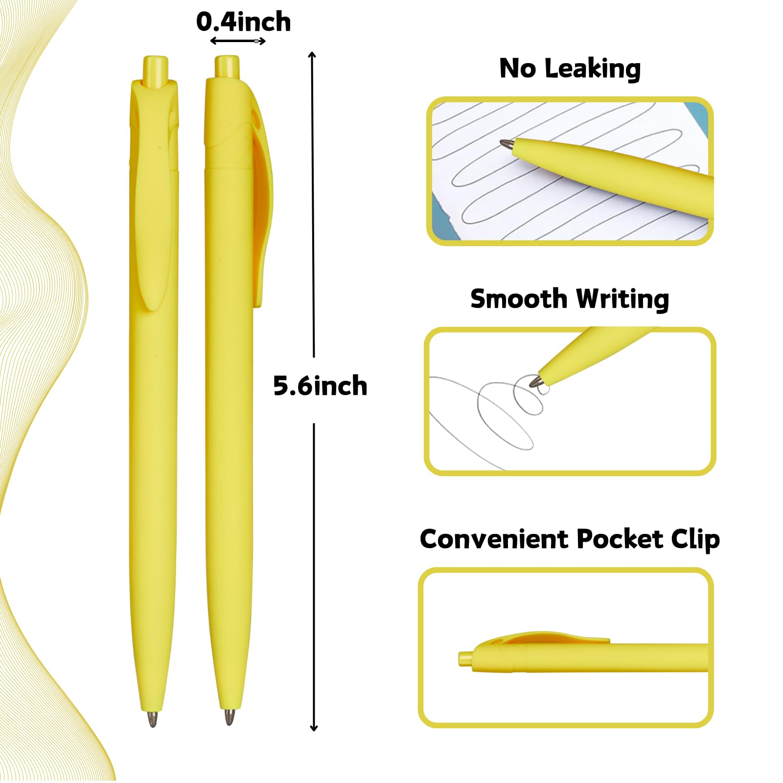 Wiaziert BallPoint Pens, 100 Pack (BLACK Ink),Bulk Pens, Yellow Barrel,Click Pens for Office Home