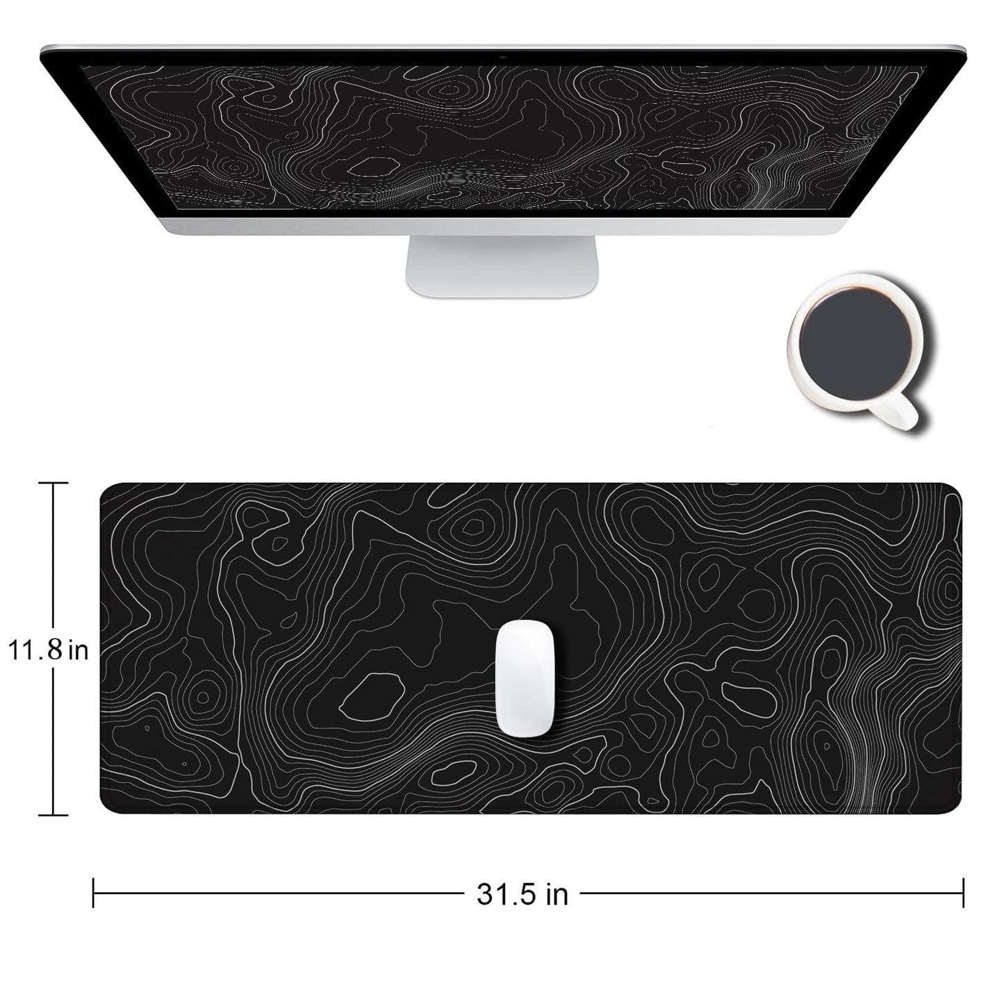 SANWUMIAN Gaming Mouse Pad, Large Topographic Mouse Pads for Desk, Non-Slip Rubber Base Mousepad