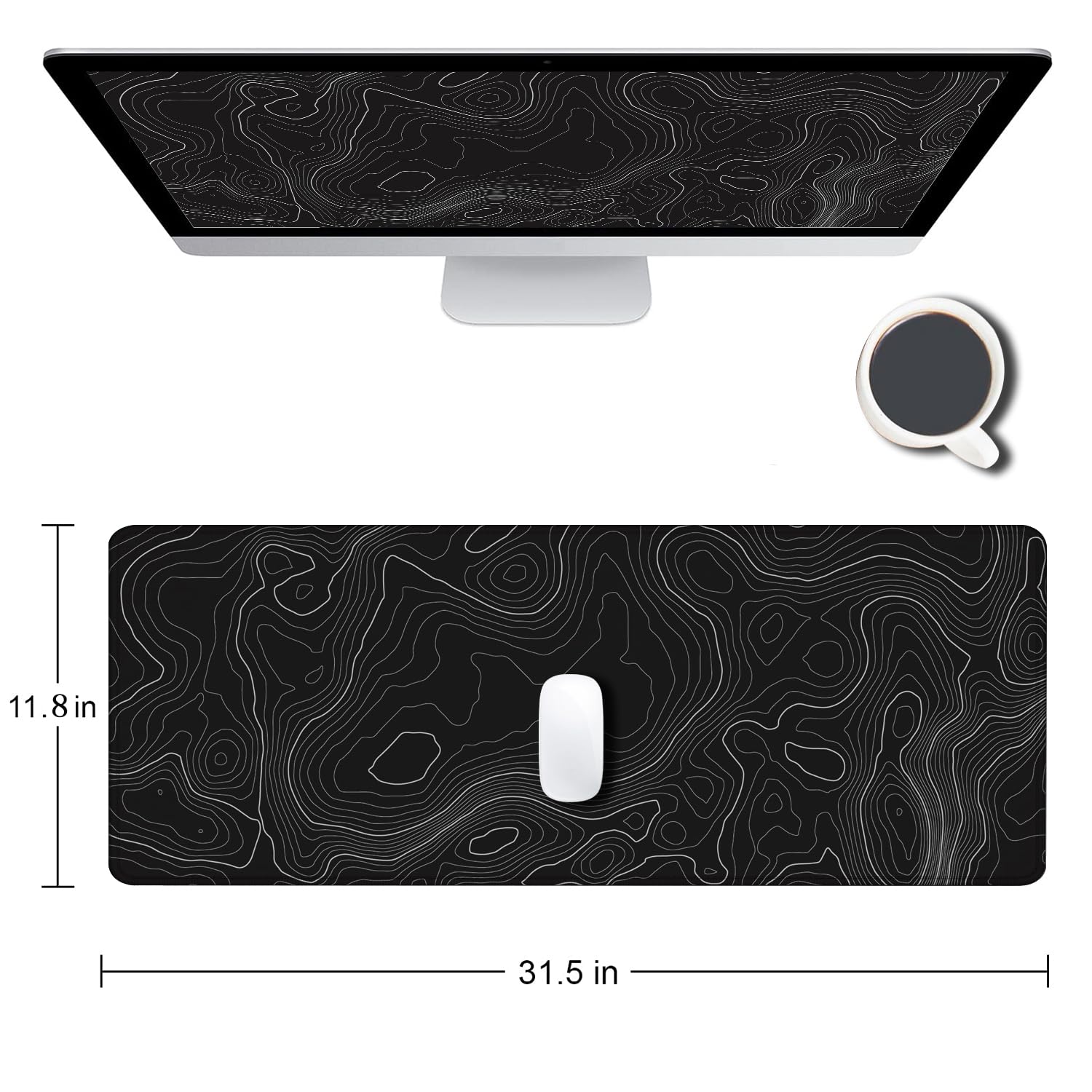 SANWUMIAN Gaming Mouse Pad, Large Topographic Mouse Pads for Desk, Non-Slip Rubber Base Mousepad