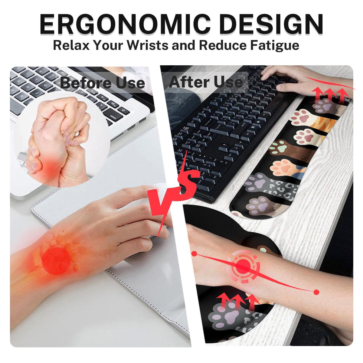 Arttown Keyboard Mouse Pad Set, 4 in 1 Desk Mat Set Cat Dog