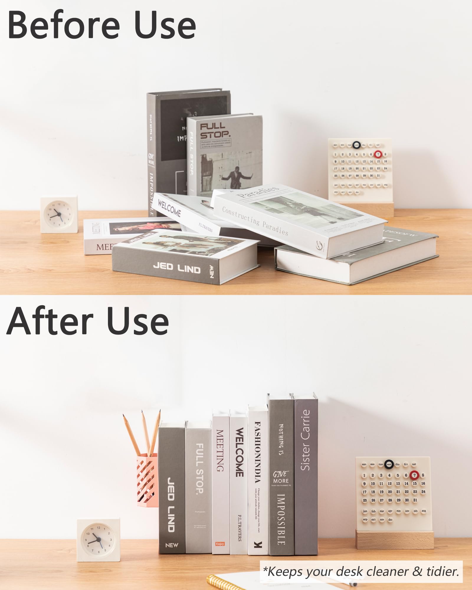 Kingsmile Book Ends, Adjustable Heavy Duty Metal Book Stoppers with Pen Holder for Desk Office