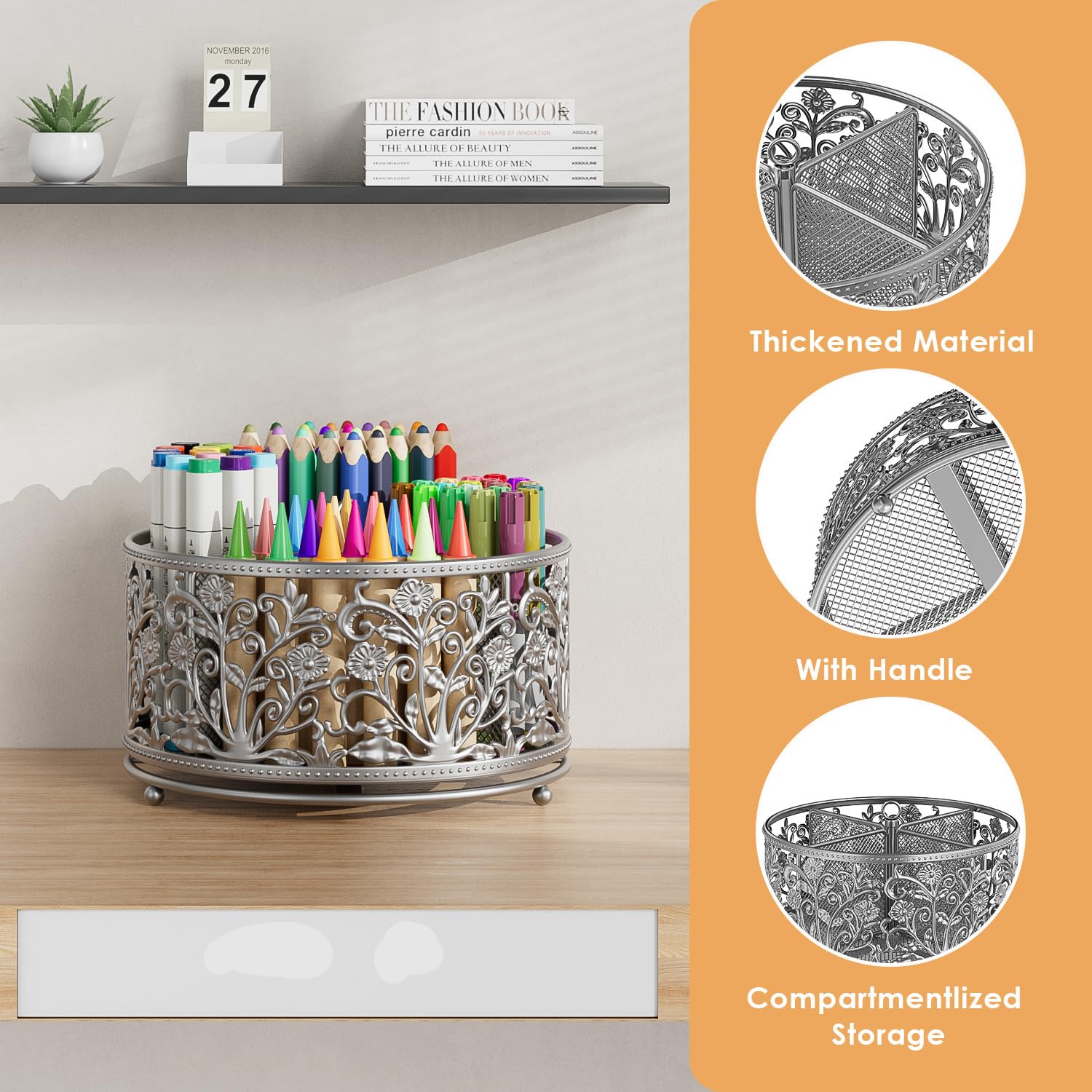 EKNITEY Pencil Pen Holder For Desk - 360° Rotating Pencil Cup Organizer