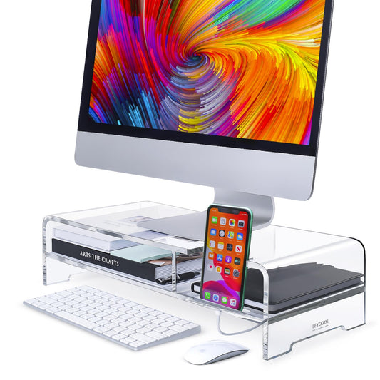 BEYGORM Acrylic Monitor Stand for Full Keyboard, 20" Wide 2-Tier