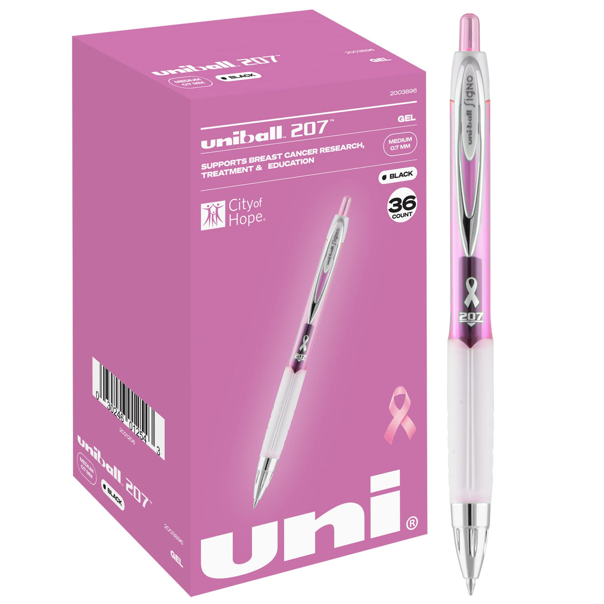 uniball™ 207 Pink Ribbon Gel Pens, Medium Point (0.7mm), Black, 36 Pack