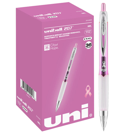 uniball™ 207 Pink Ribbon Gel Pens, Medium Point (0.7mm), Black, 36 Pack