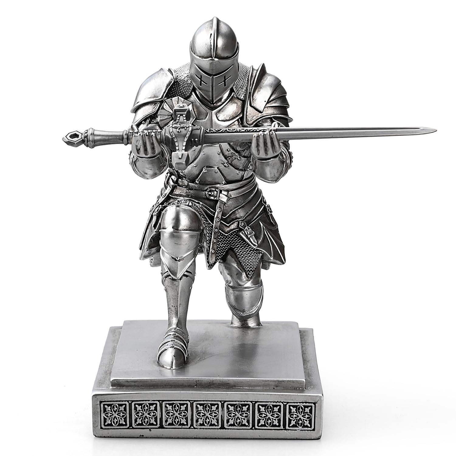 Medieval Warrior Knight Pen Holder Fun Desk Accessories Paperweight Silver