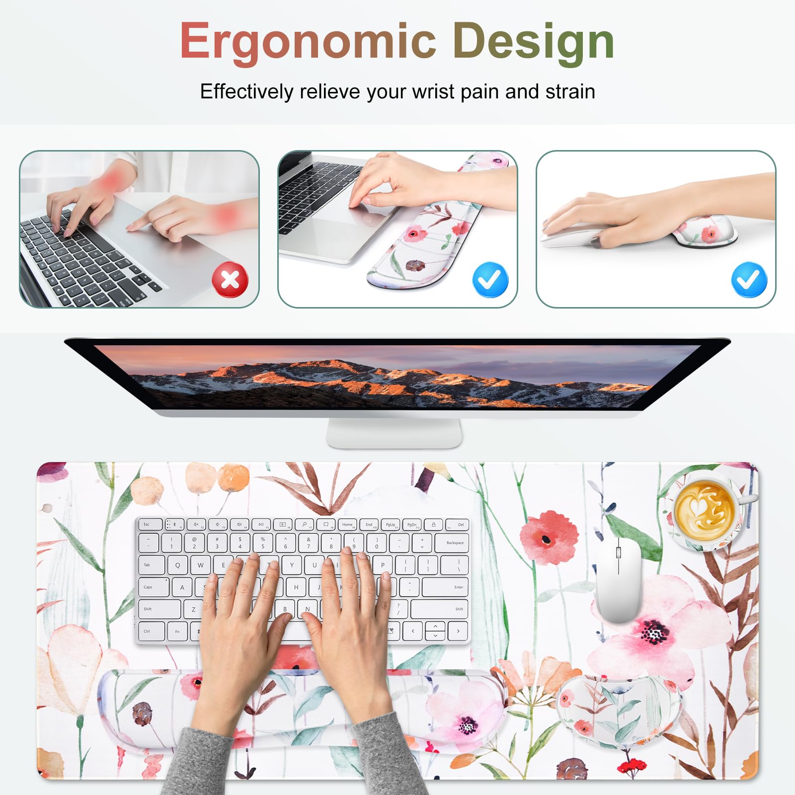 NXZGO Large Gaming Mouse Pad Set, 4 in 1 Extended Keyboard Desk Mat with Wrist Rest, PC Computer