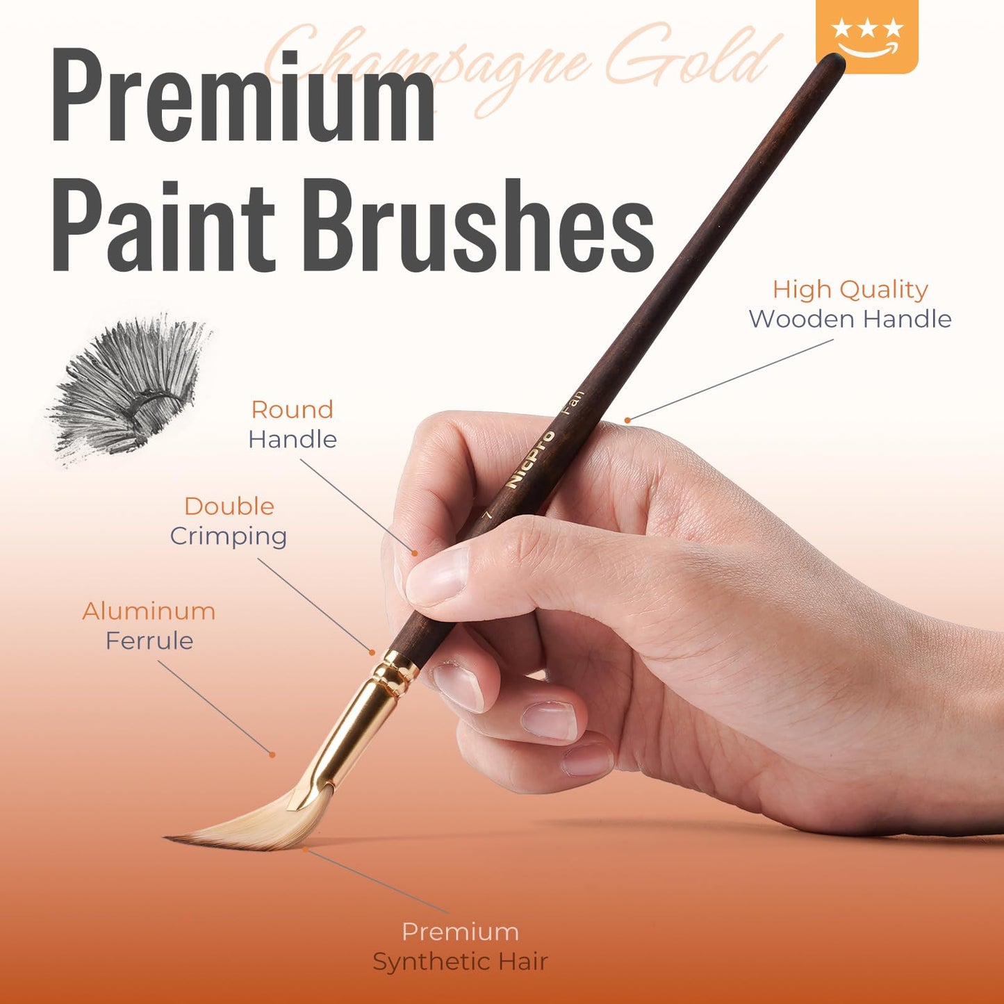 Nicpro 36pcs Paint Brush Set for Acrylic Painting,Oil, Watercolor (Golden)