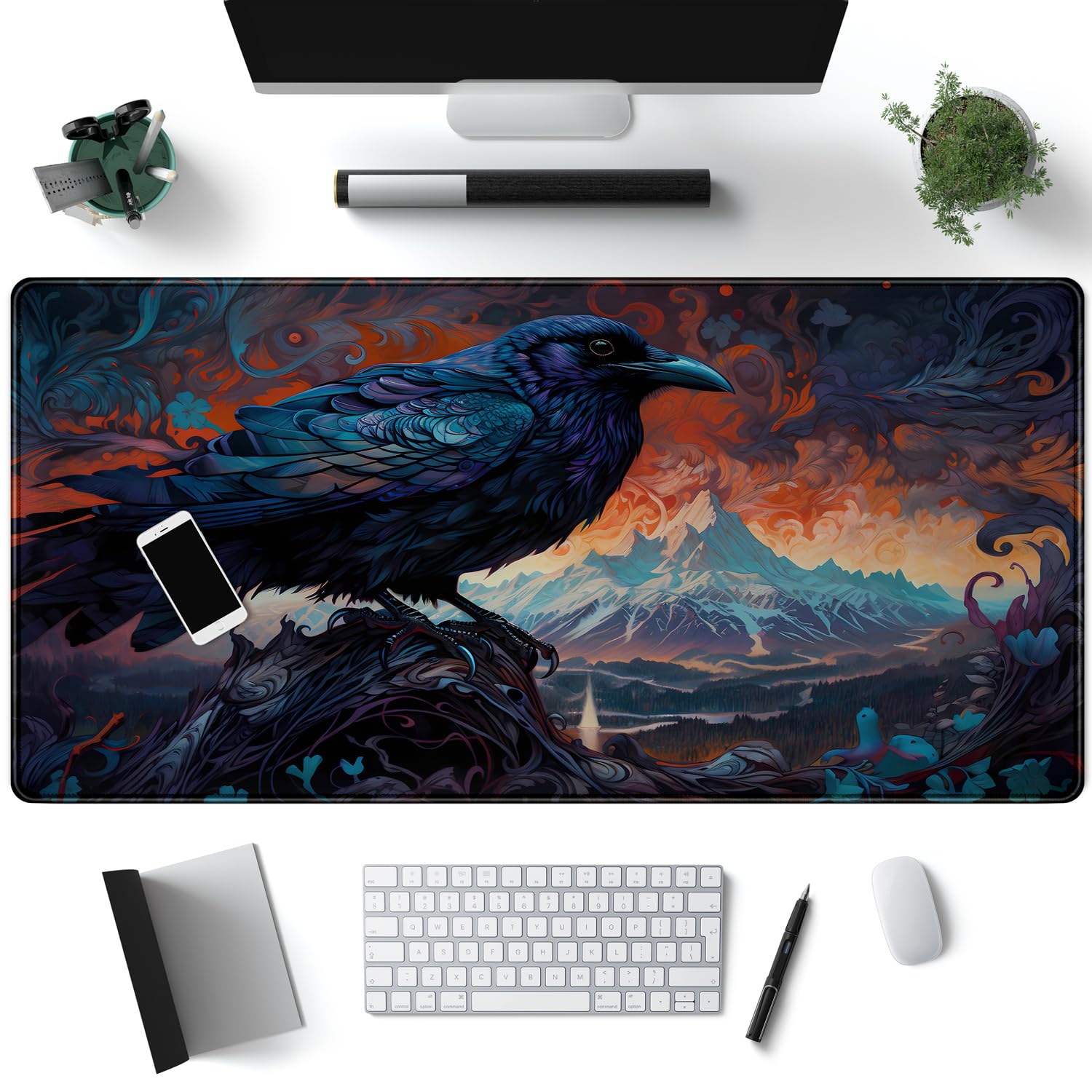 Magic Crow Desk Mat Gaming Misty Fores Mouse Pad Playmat, Large Gaming Mousepad Keyboard Desk