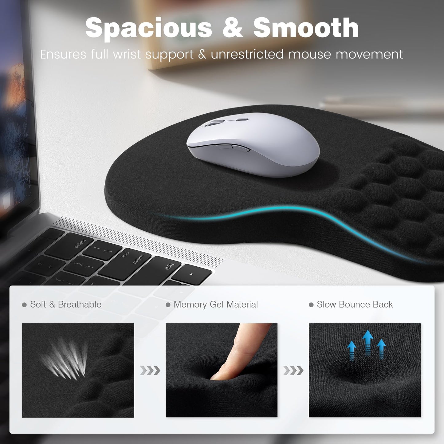 Ospelelf Ergonomic Mouse Pad and Keyboard Stand Wrist Rest Set, Memory Foam Comfort, Pain Relief