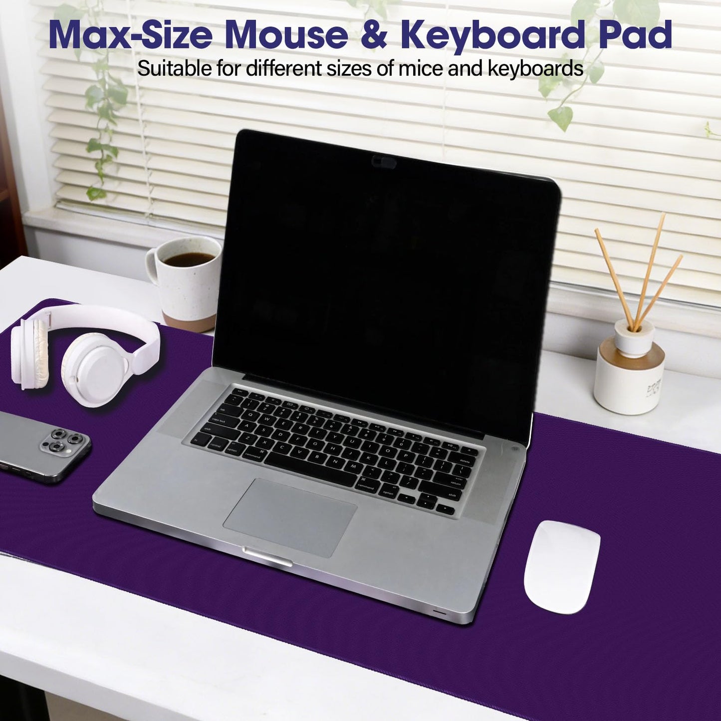 31.5" x 15.7" Waterproof Fabric Large Mousepad,Rubber Anti-Slip Base,Purple