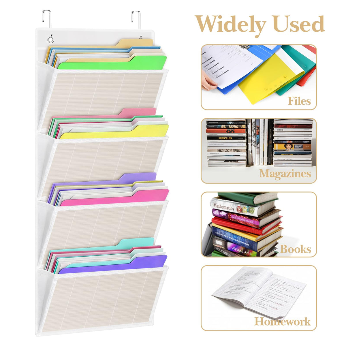 homyfort hanging wall file organizer, Over the door file folder organizer with 4 Large Bamboo