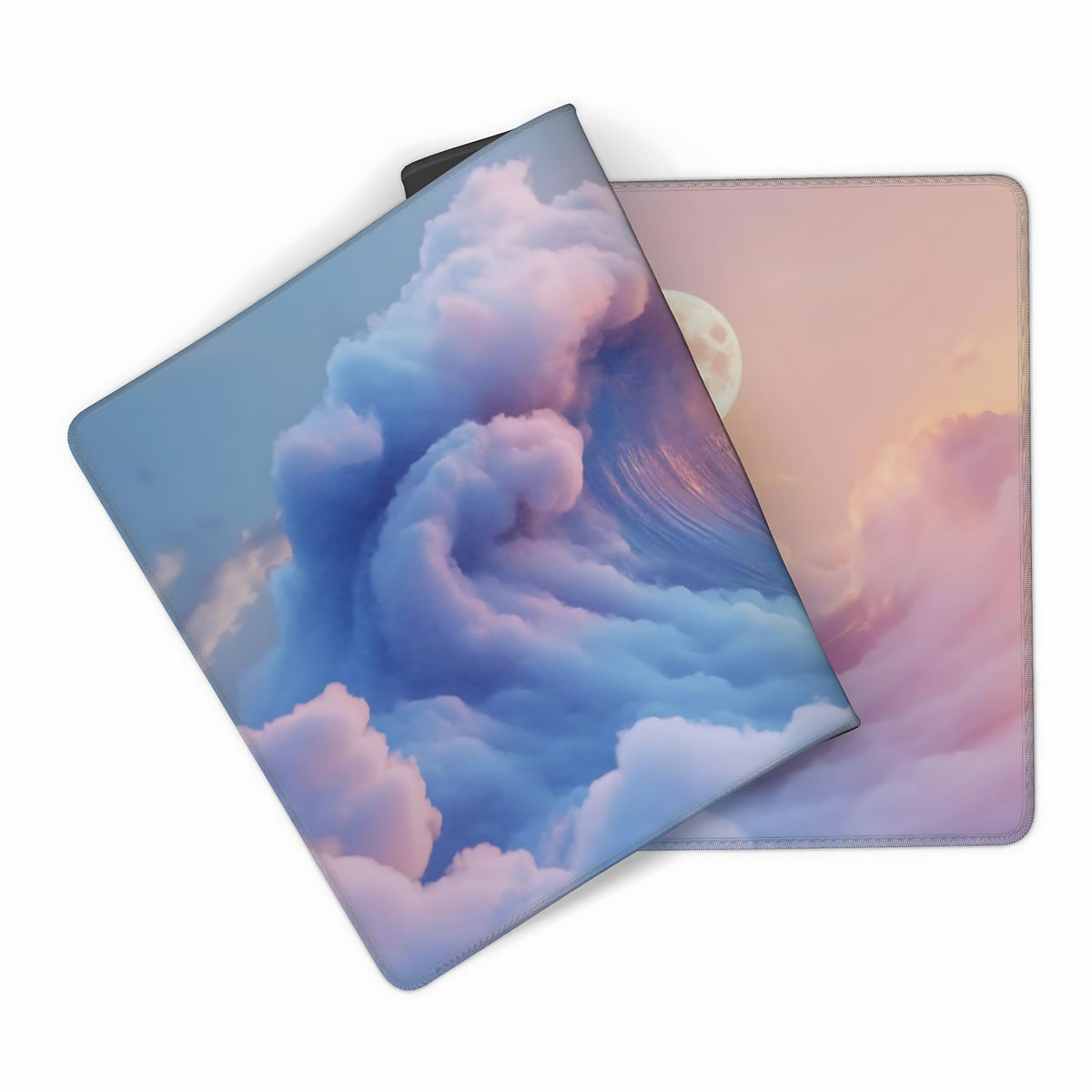 Cute Aesthetic Kanagawa Great Wave Gaming Mouse Pad, Blue Pink Dreamy Desk Mat with Anti-Slip Base