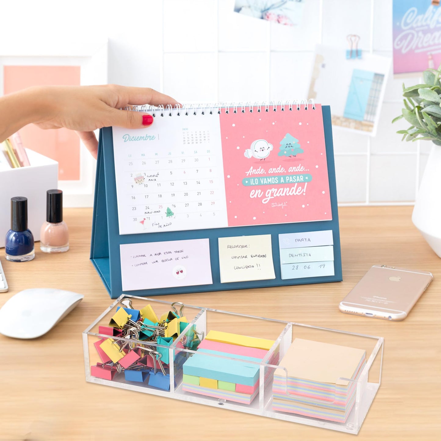 Dealpoli Acrylic 3in1 Sticky Note Holder Desk Organizer with 3 Compartments