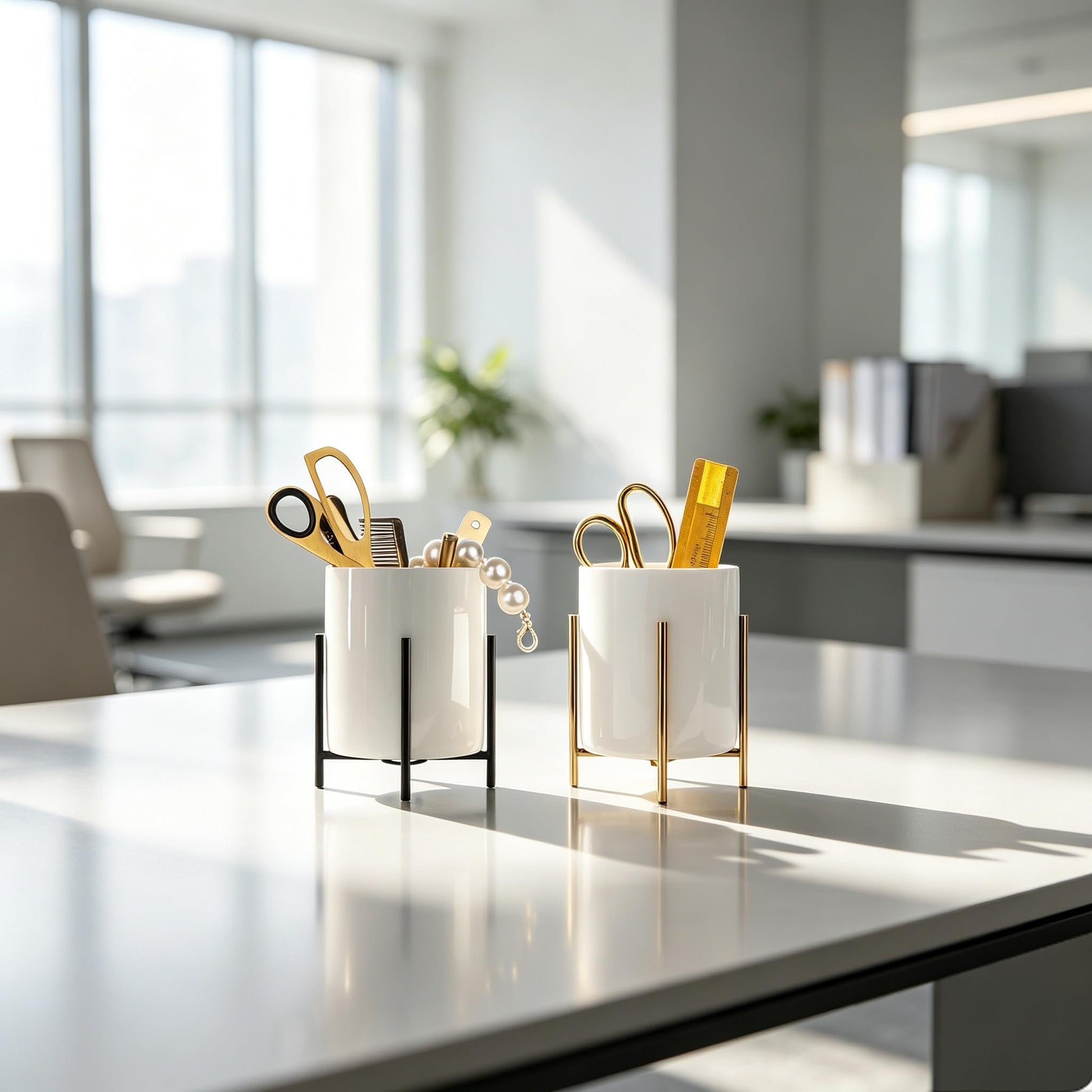 SIEBOLD Pencil Holders & Pen Holders Gold Desk Accessories for Women Strong Metal and Ceramic Pen