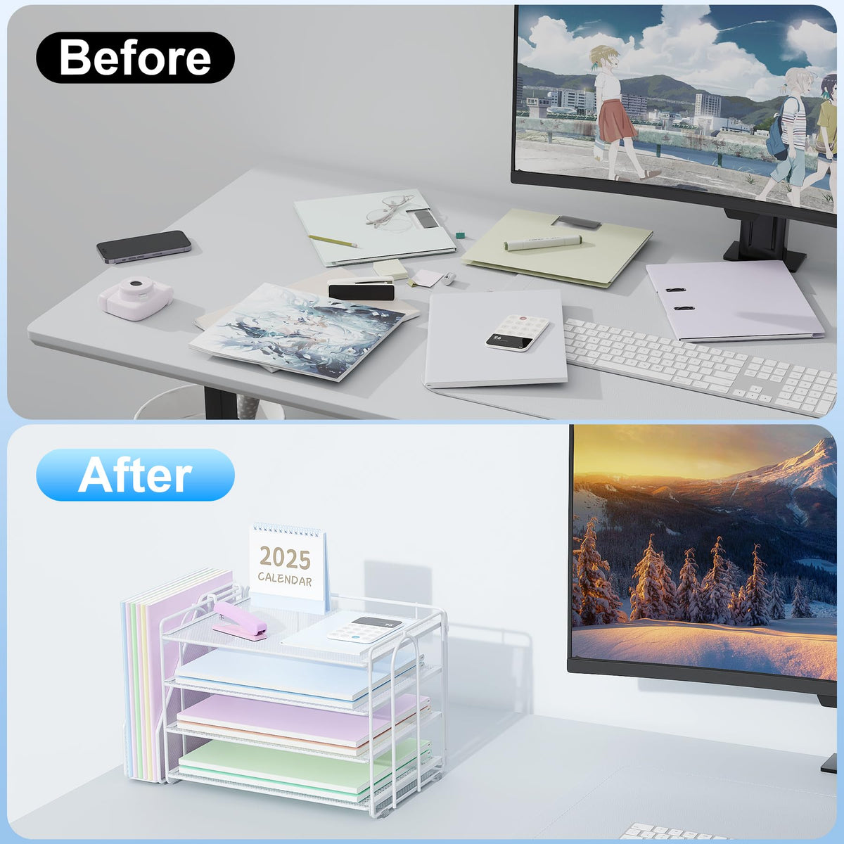 Spacrea Desk Organizers and Accessories, Paper Organizer for Desk with File organizer, Desk