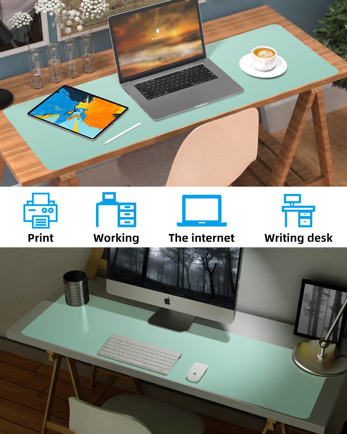 Leather Desk Pad Protector, Large Desk Mat, Mouse Pad, Non-Slip PU Leather Desk Blotter,Desk Cover