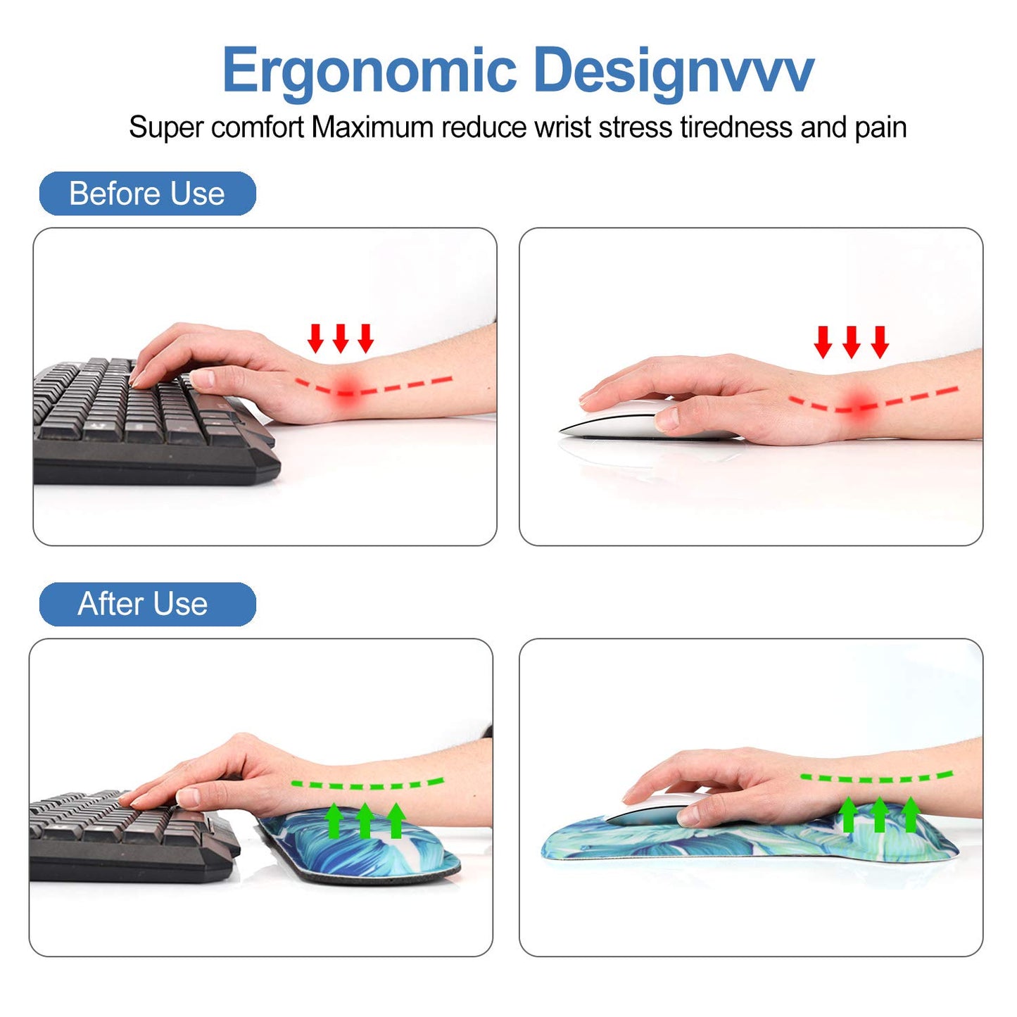 Keyboard Wrist Rest Pad Ergonomic Mouse Pad Set, ToLuLu Mouse Pad for Computer Laptop, Non Slip