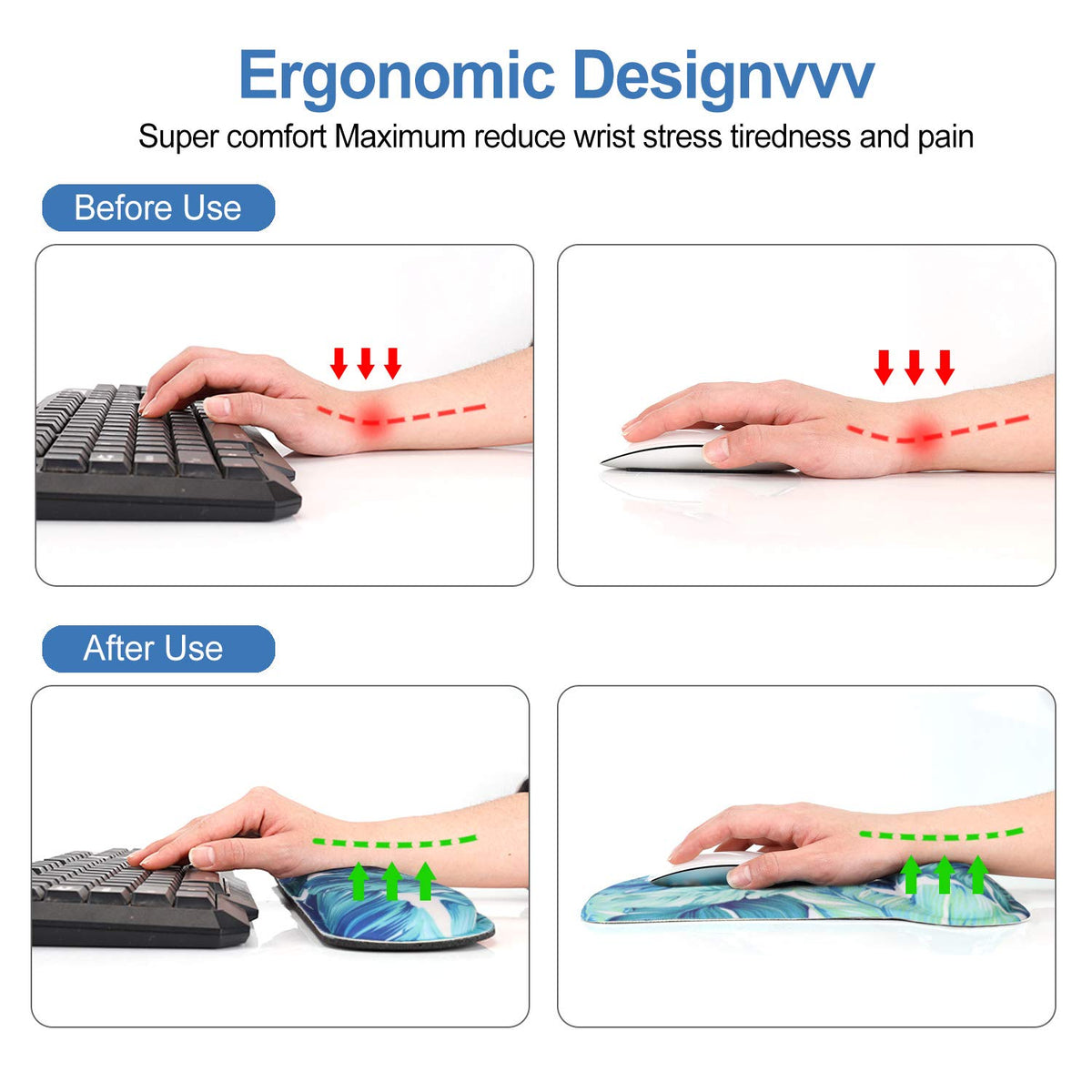 Keyboard Wrist Rest Pad Ergonomic Mouse Pad Set, ToLuLu Mouse Pad for Computer Laptop, Non Slip