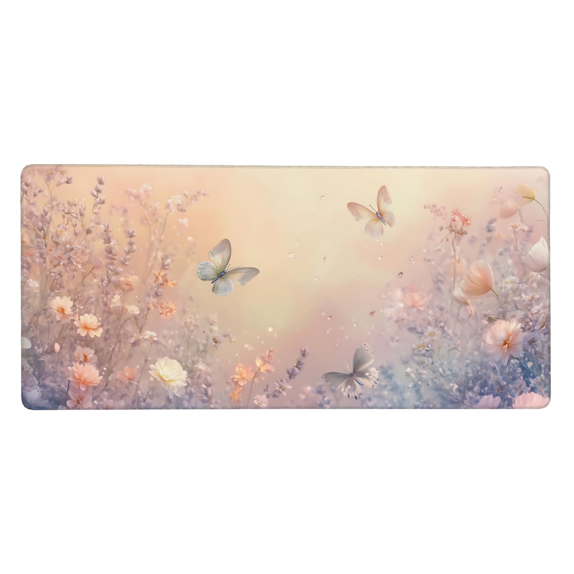 Cute Floral Aesthetic Wildflower Gaming Mouse Pad, Pink Macaron Desk Mat with Anti-Slip Base &