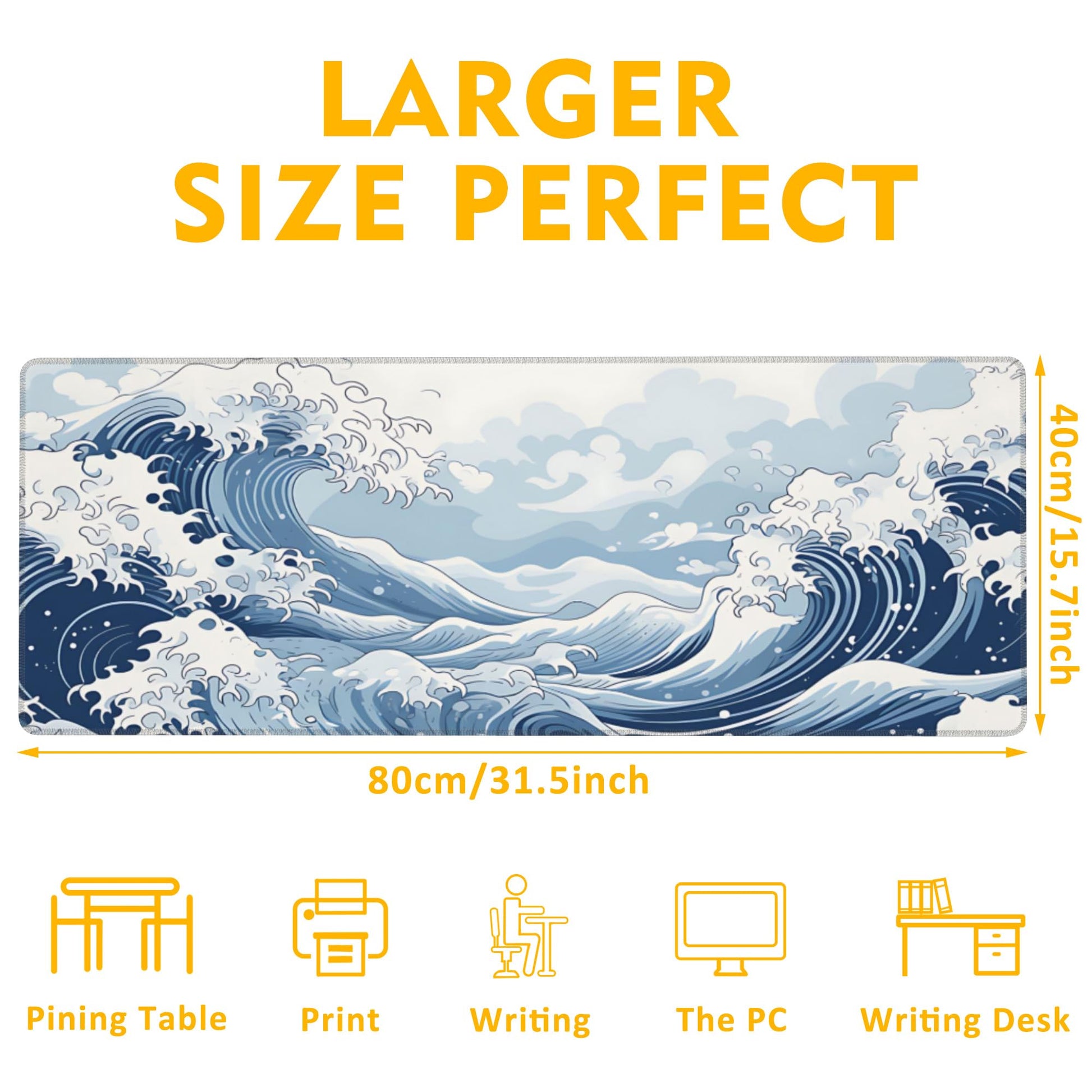 Uiaoiais Mountain Gaming Mouse Pad,Japanese Blue and White Sea Wave Desk Mat,31.5""X15.7"" Large