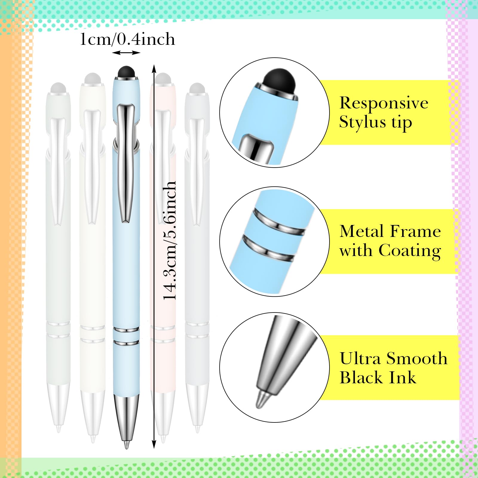 Zonon 38 Pcs Stylus Ballpoint Pens, Metal Rubberized Grip, Morandi Colors