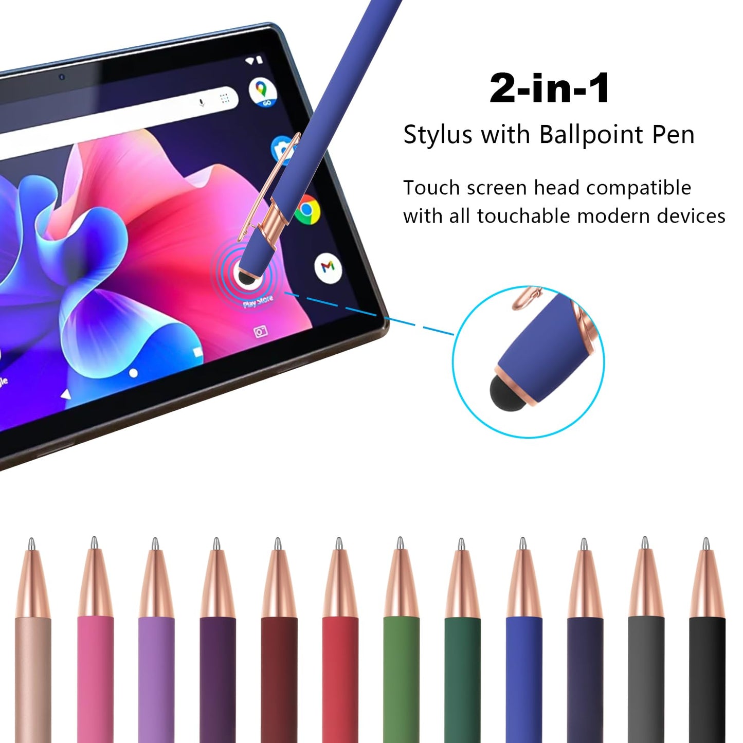 Kingluu 24 Pcs Personalized Ballpoint Pens with Stylus Tip,Free Engraving Black Ink Customized Pen
